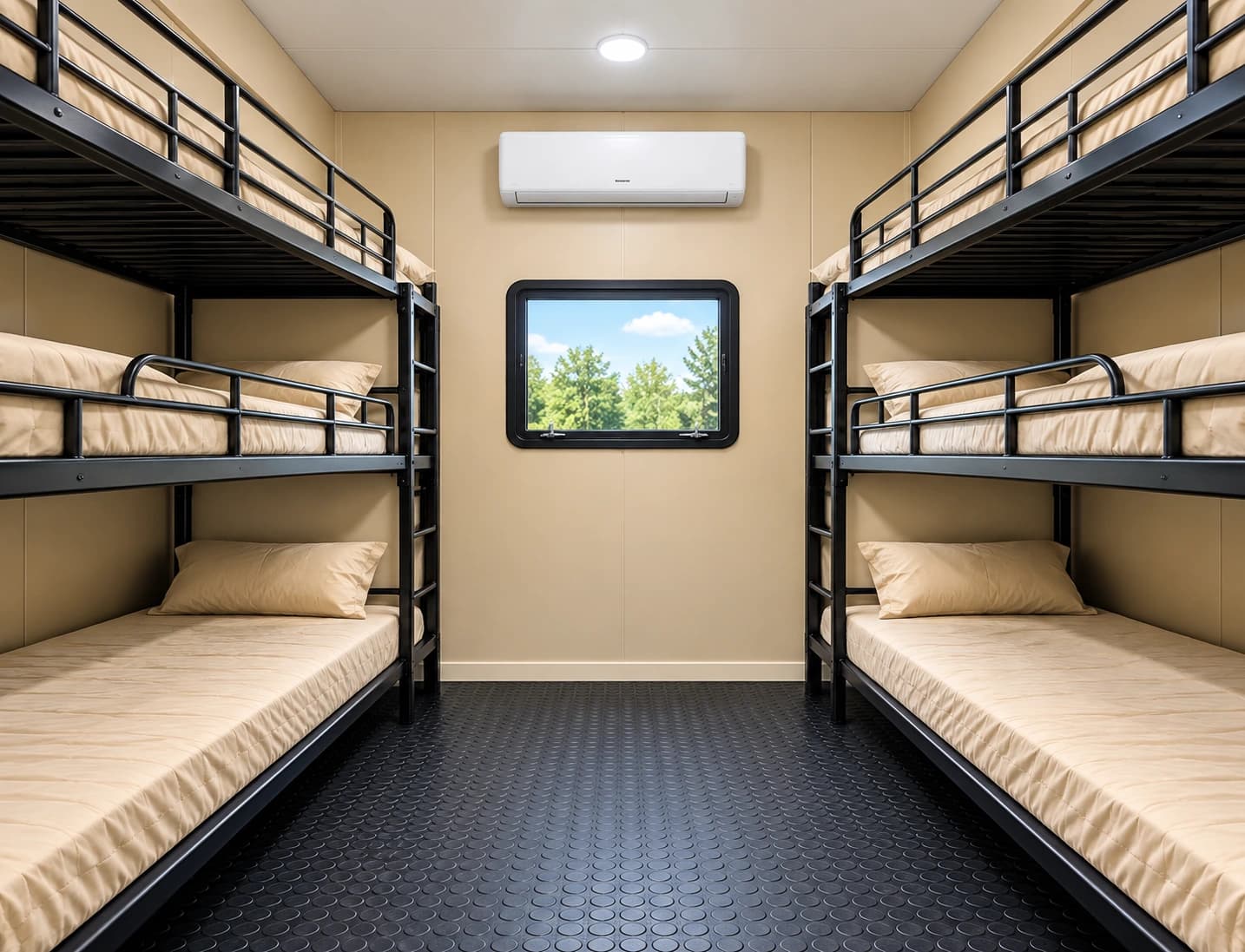 Workforce accommodation room with several bunk beds