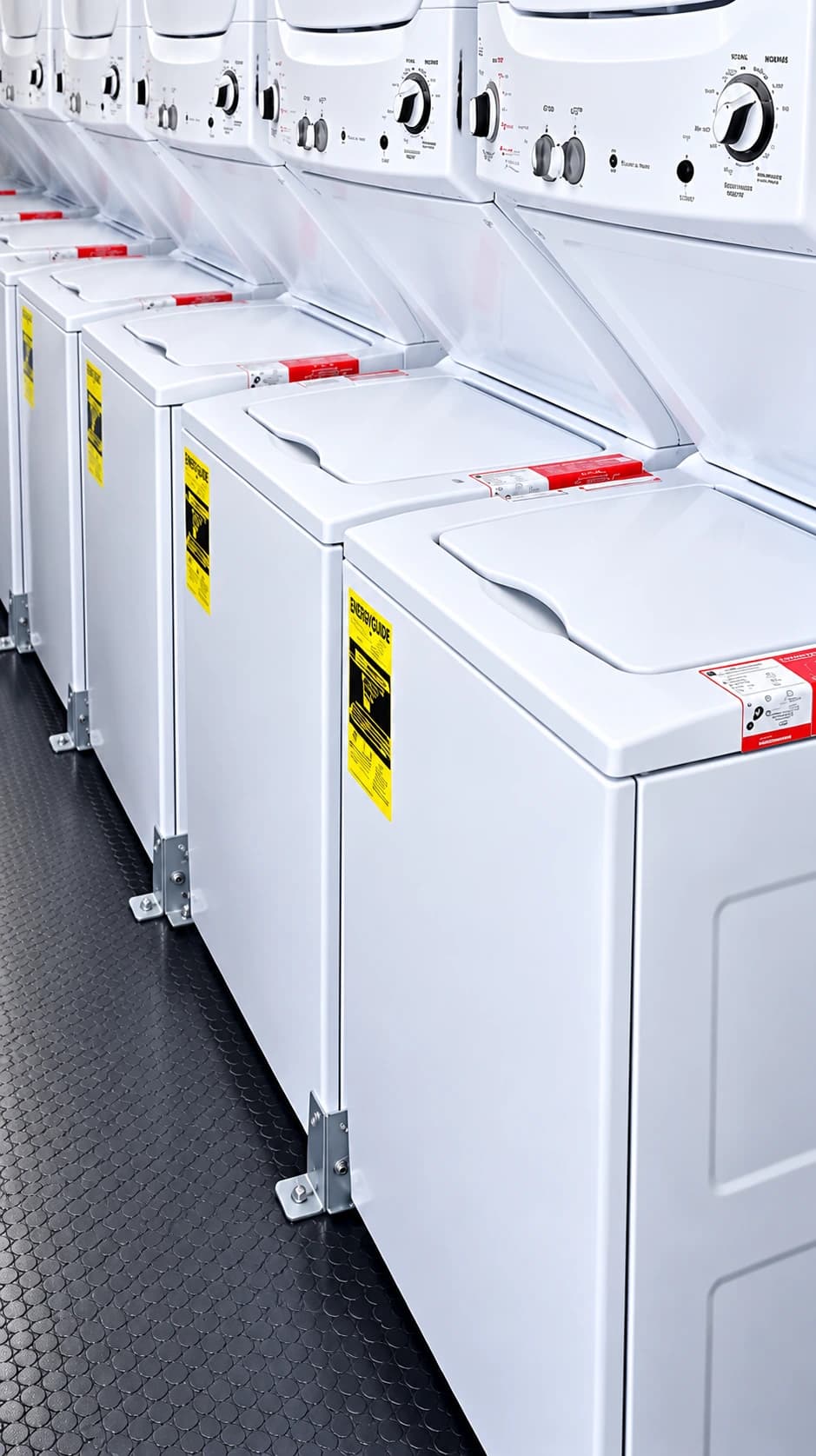 Laundry trailer with a row of washing machines