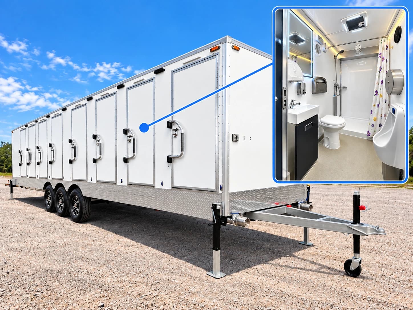 Accessible-layout shower restroom trailer exterior