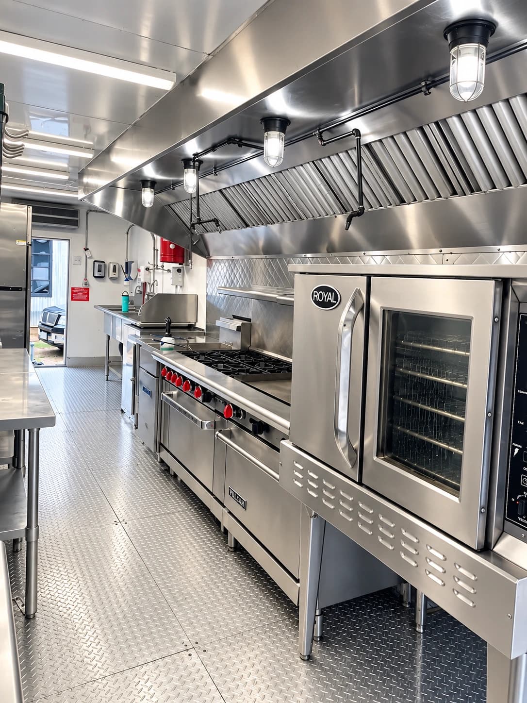 Commercial kitchen trailer range oven hood