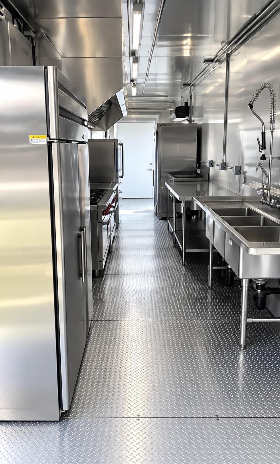 Commercial kitchen trailer refrigeration wash station