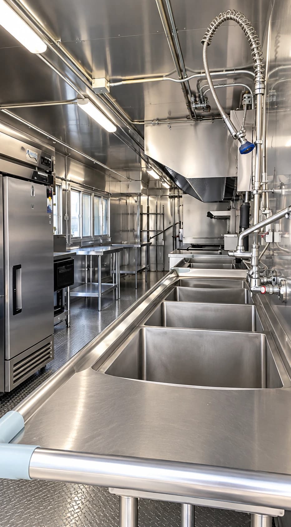 Commercial kitchen trailer three compartment wash sink