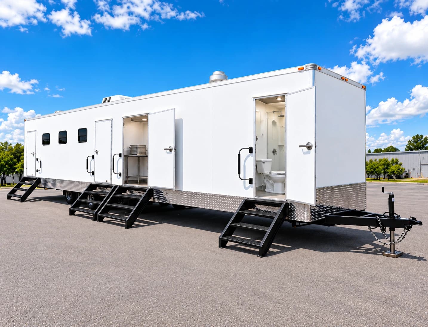 Multifunctional trailer with separate accommodation and facility entrances