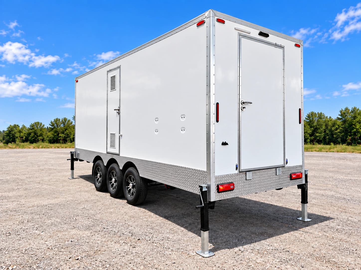 Commercial shower restroom trailer rear view