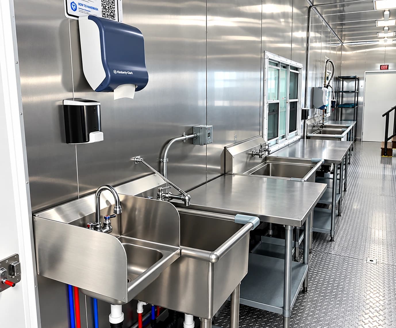Dish trailer stainless work tables and sink