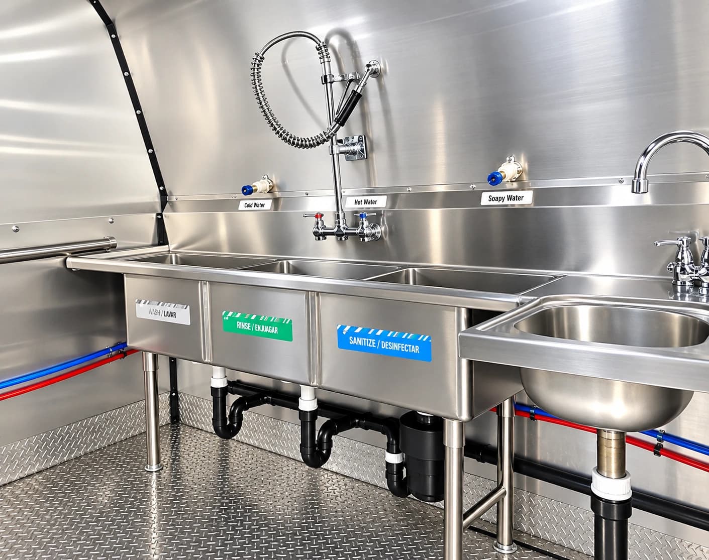 Dish trailer three compartment sink