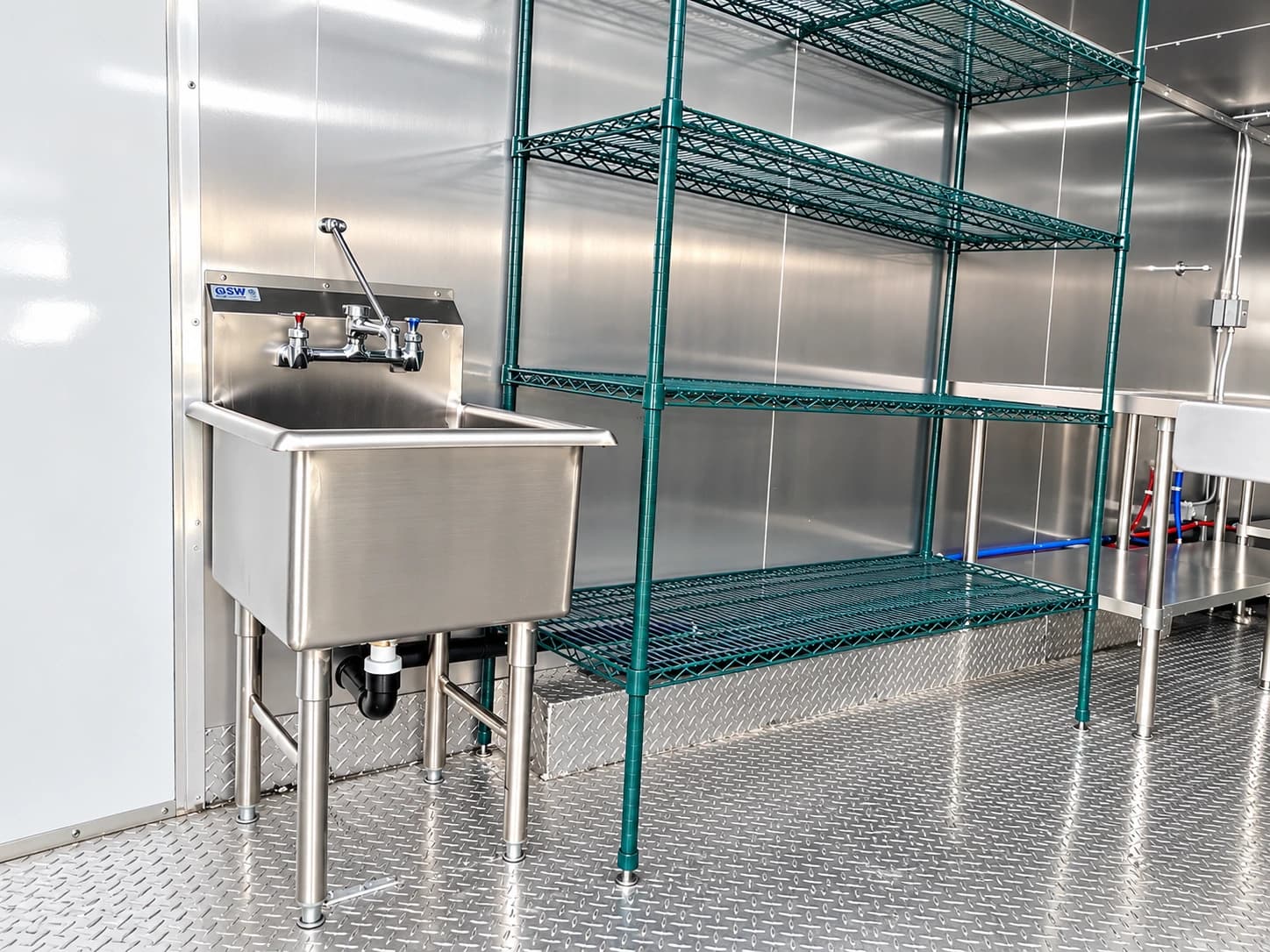 Dish trailer utility sink storage racks