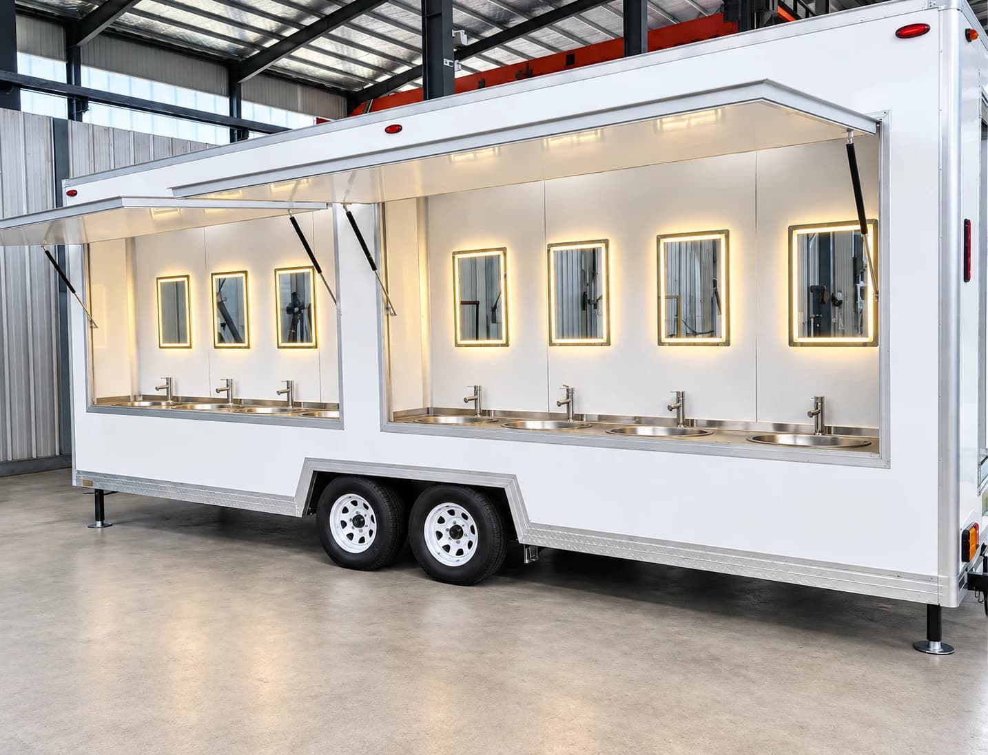Hand washing sink trailer six station