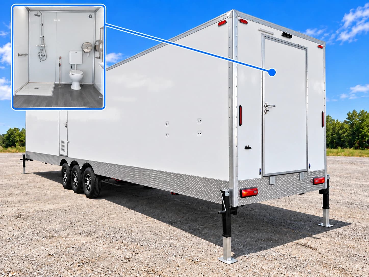 Luxury shower restroom combination trailer side view