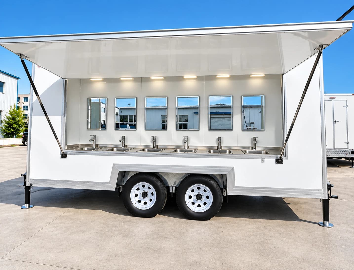 Mobile handwashing trailer with several sink stations