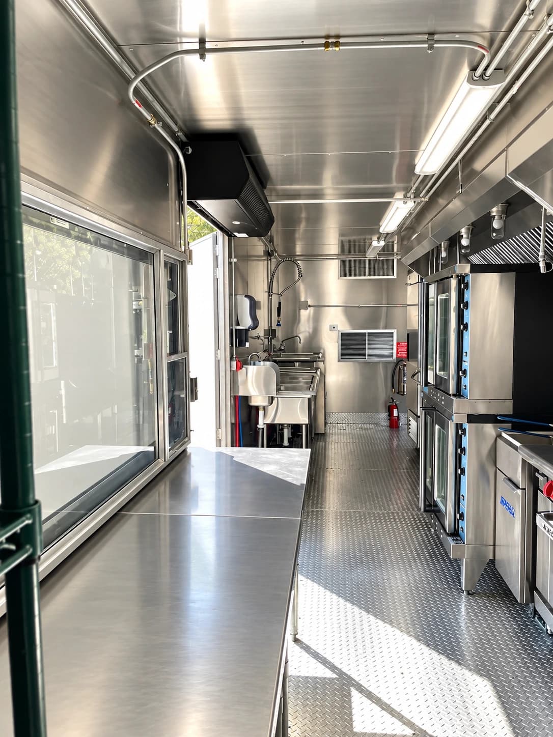 Mobile kitchen trailer stainless steel prep area