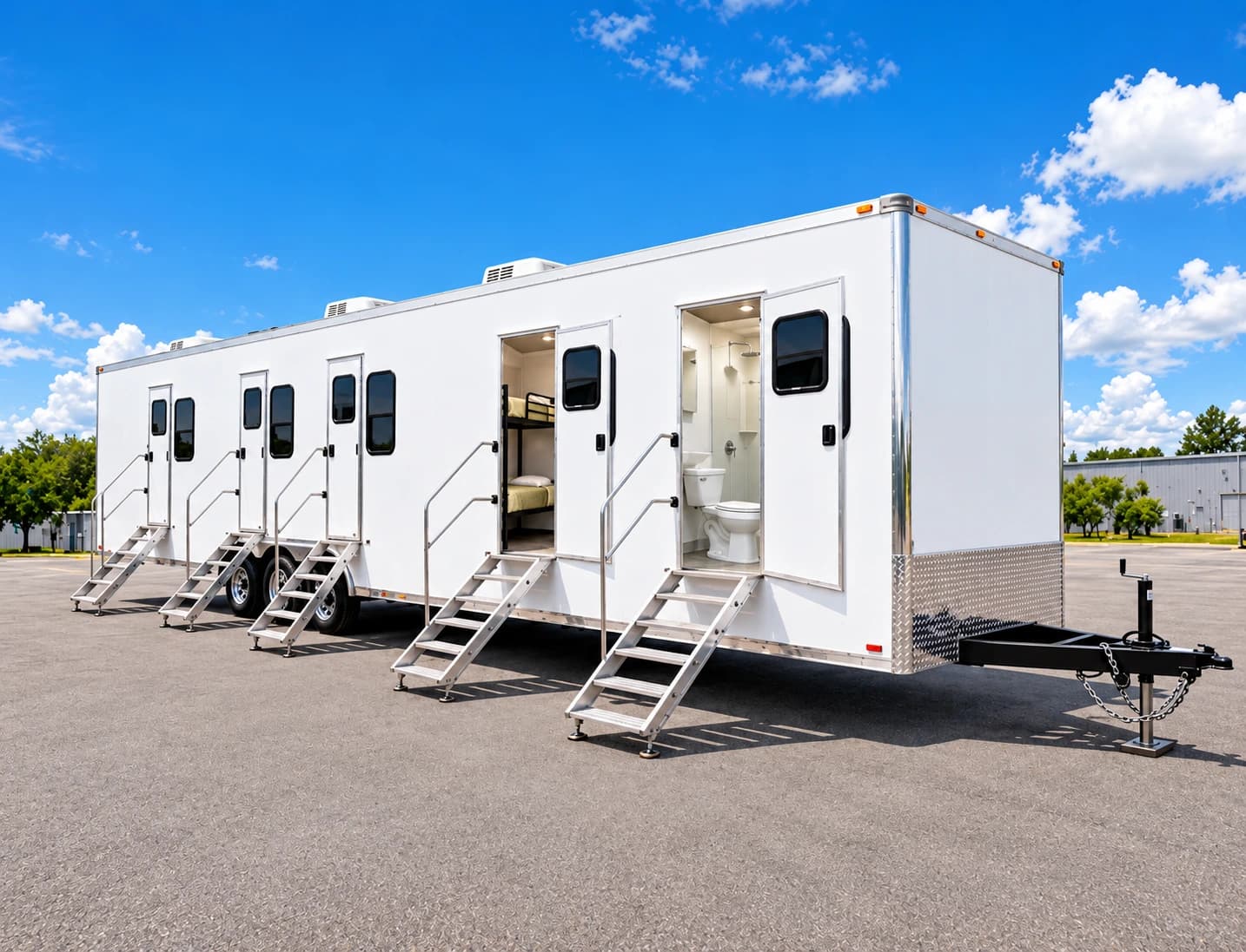 Mobile office sleeper shower restroom trailer