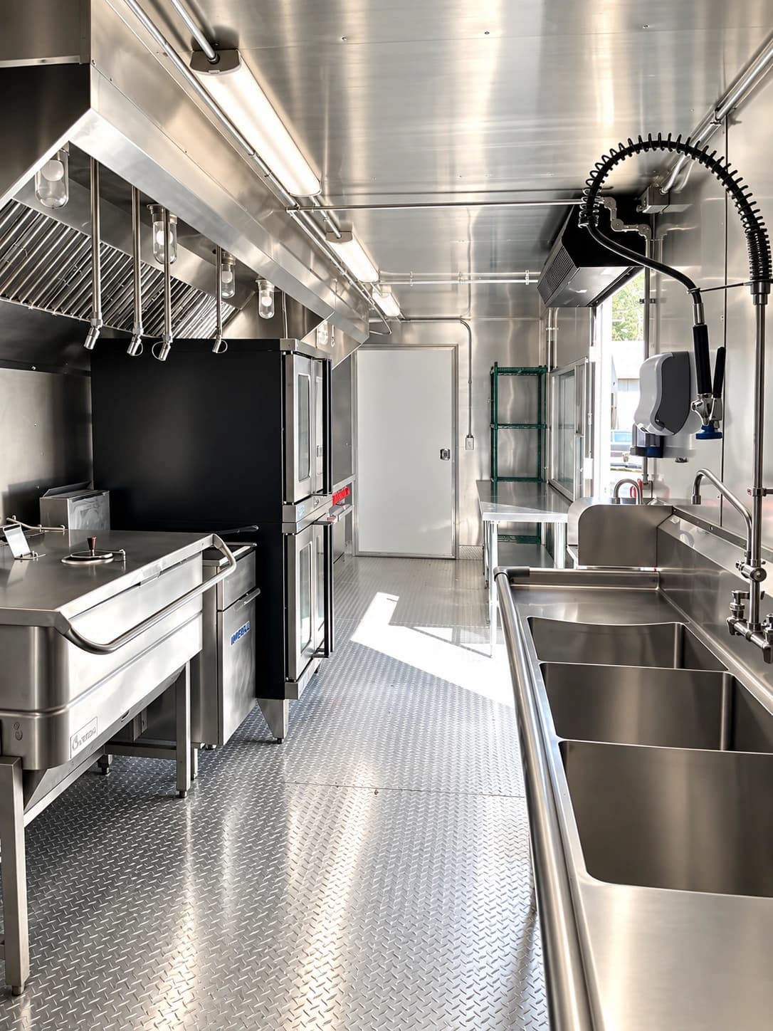 Portable commercial kitchen trailer three compartment sink