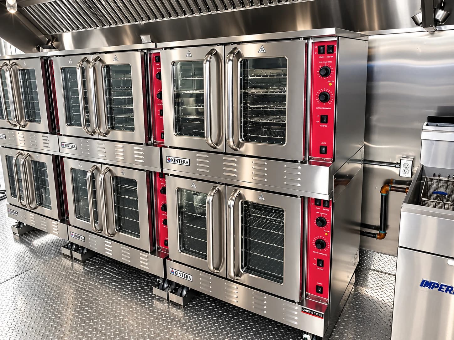 Portable kitchen trailer stacked commercial convection ovens