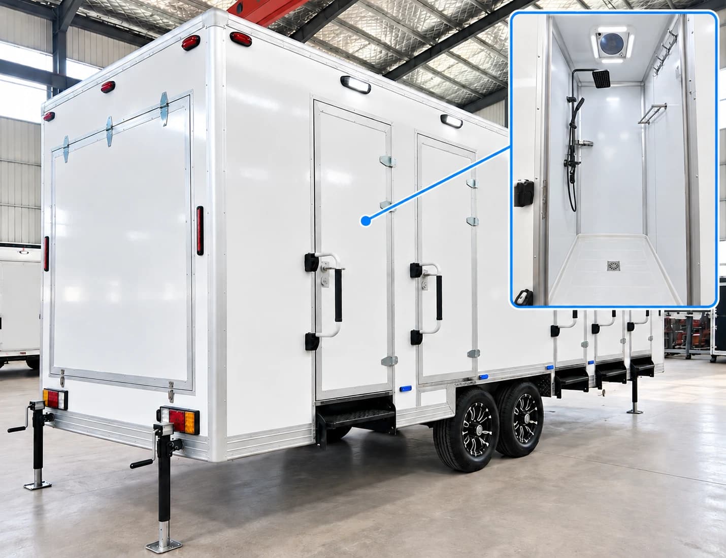Portable shower trailer multiple private stalls