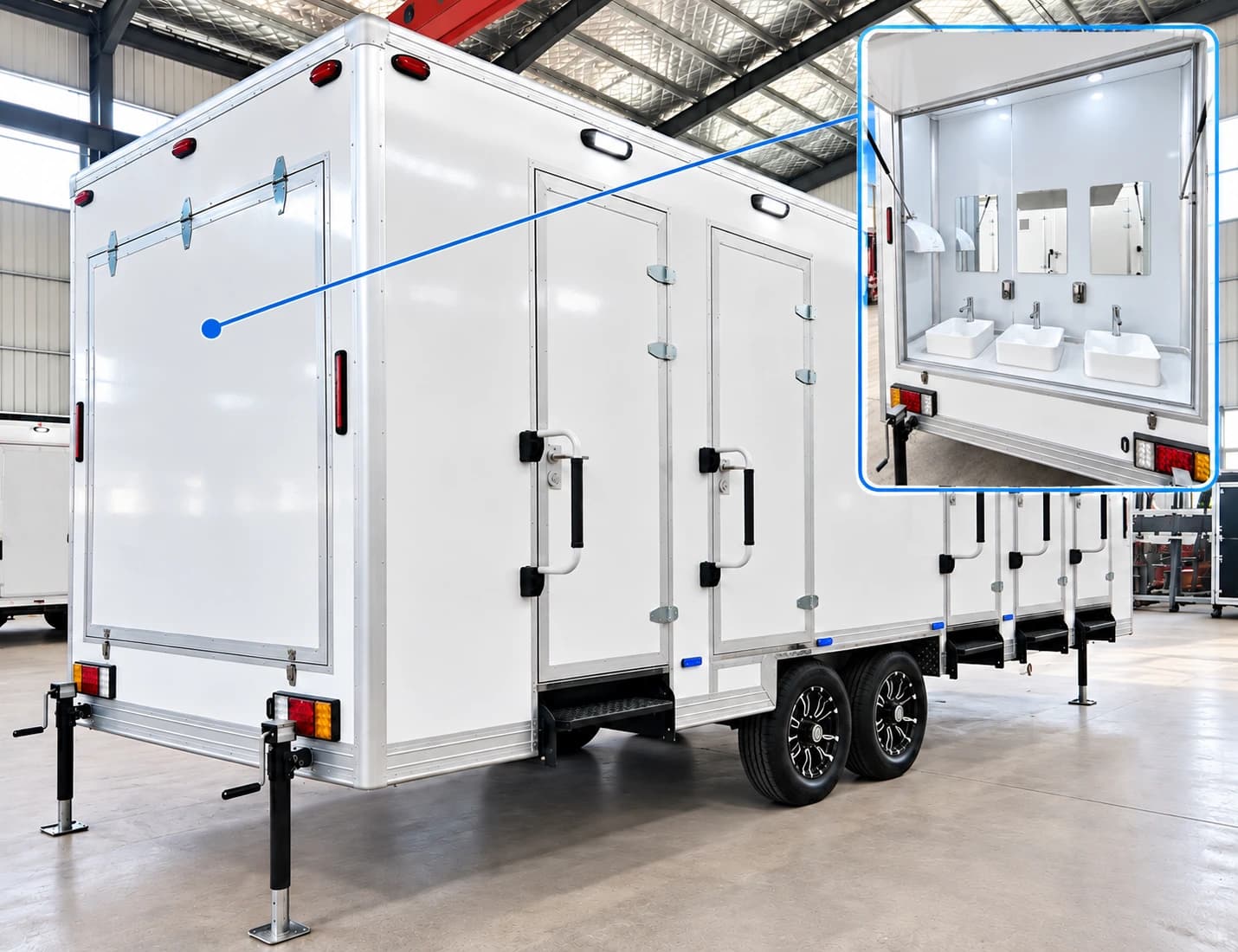 Shower trailer exterior with sink area