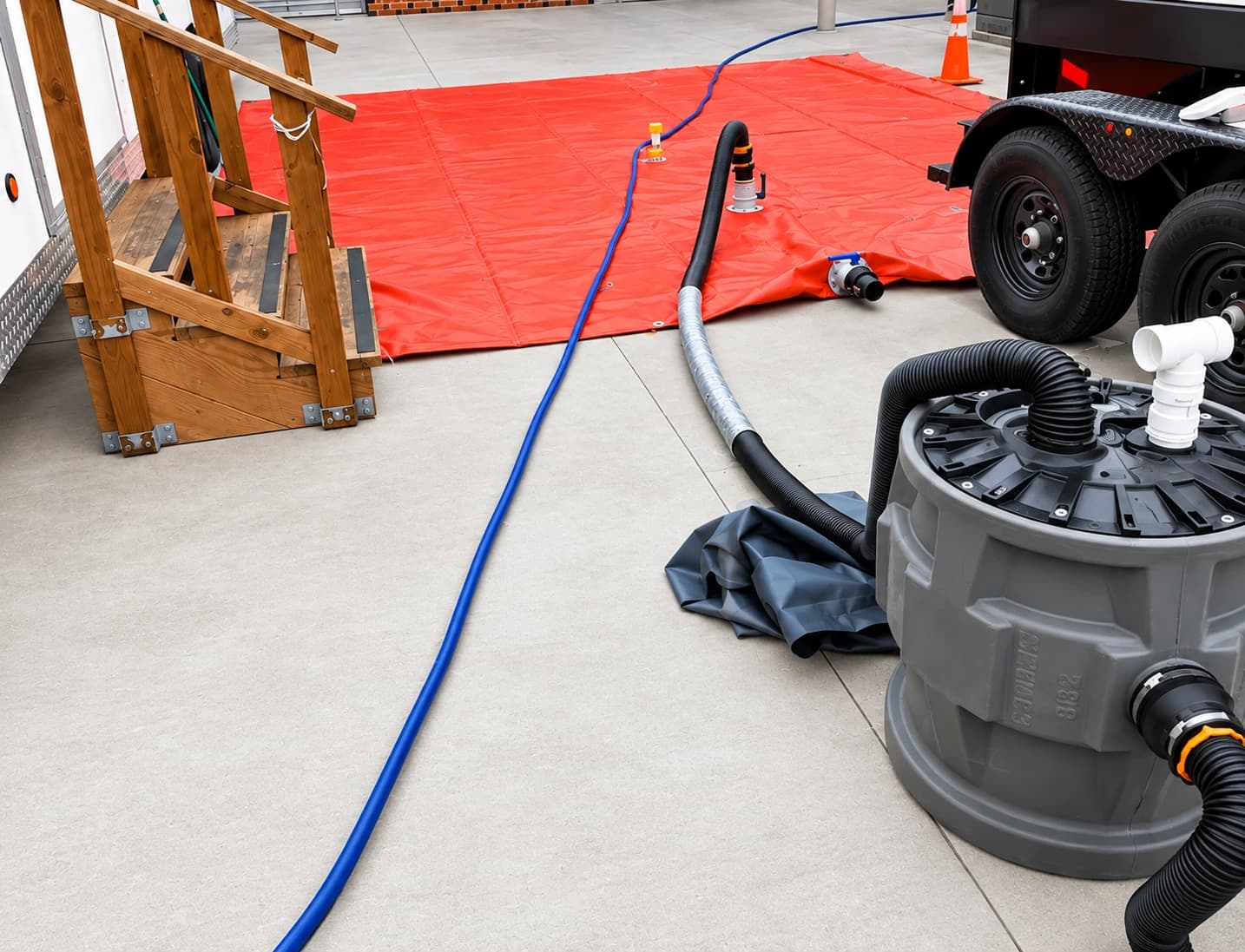 Temporary wastewater bladder and pumping equipment