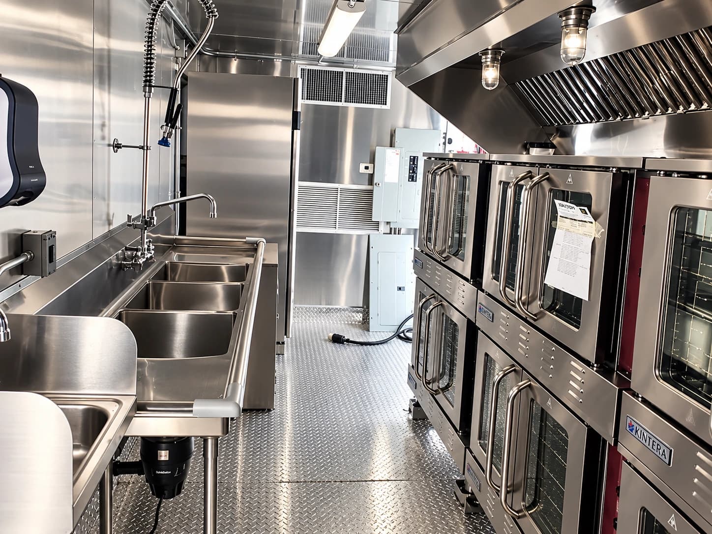 Temporary commercial kitchen trailer sinks convection ovens
