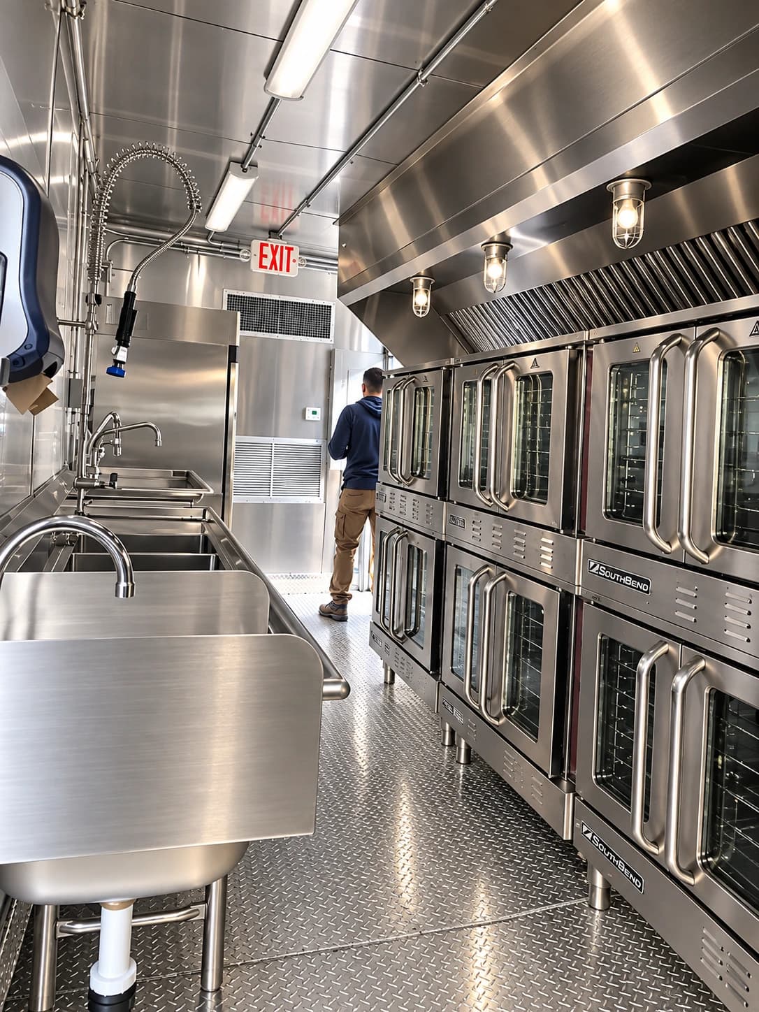 Temporary kitchen trailer stainless steel cooking facility