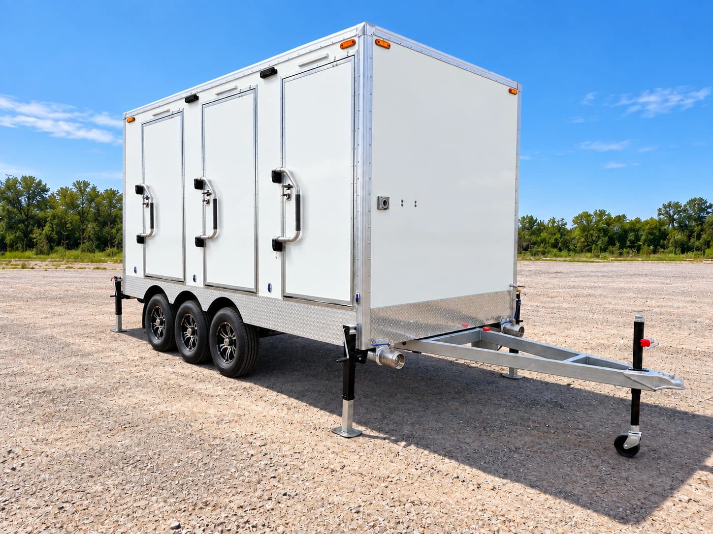 Temporary luxury shower restroom combination trailer exterior