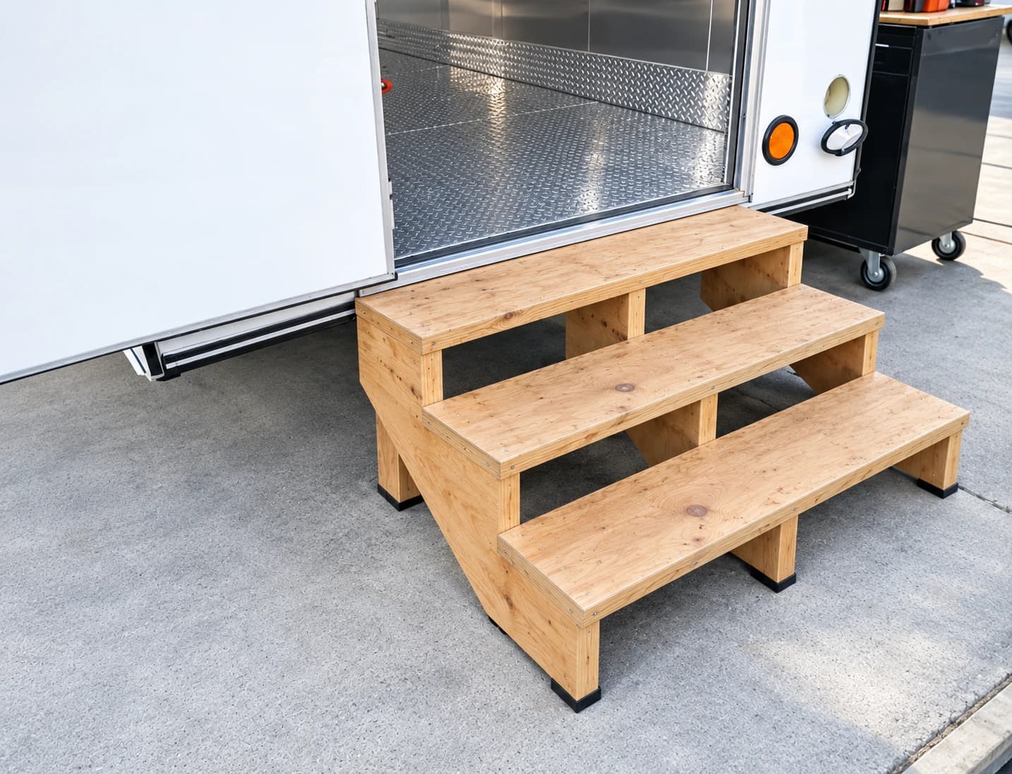 Temporary trailer wood entry steps